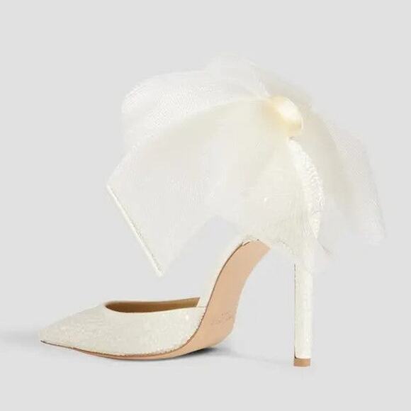 Jimmy Choo Averly 100 Crystal-Embellished Satin Pumps Ivory/Clear - 36 (6) - Picture 3 of 5